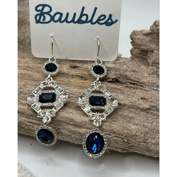Baubles Jewelry - Baubles Silver with Blue and Clear Austrian Crystal Dangle Drop Earrings